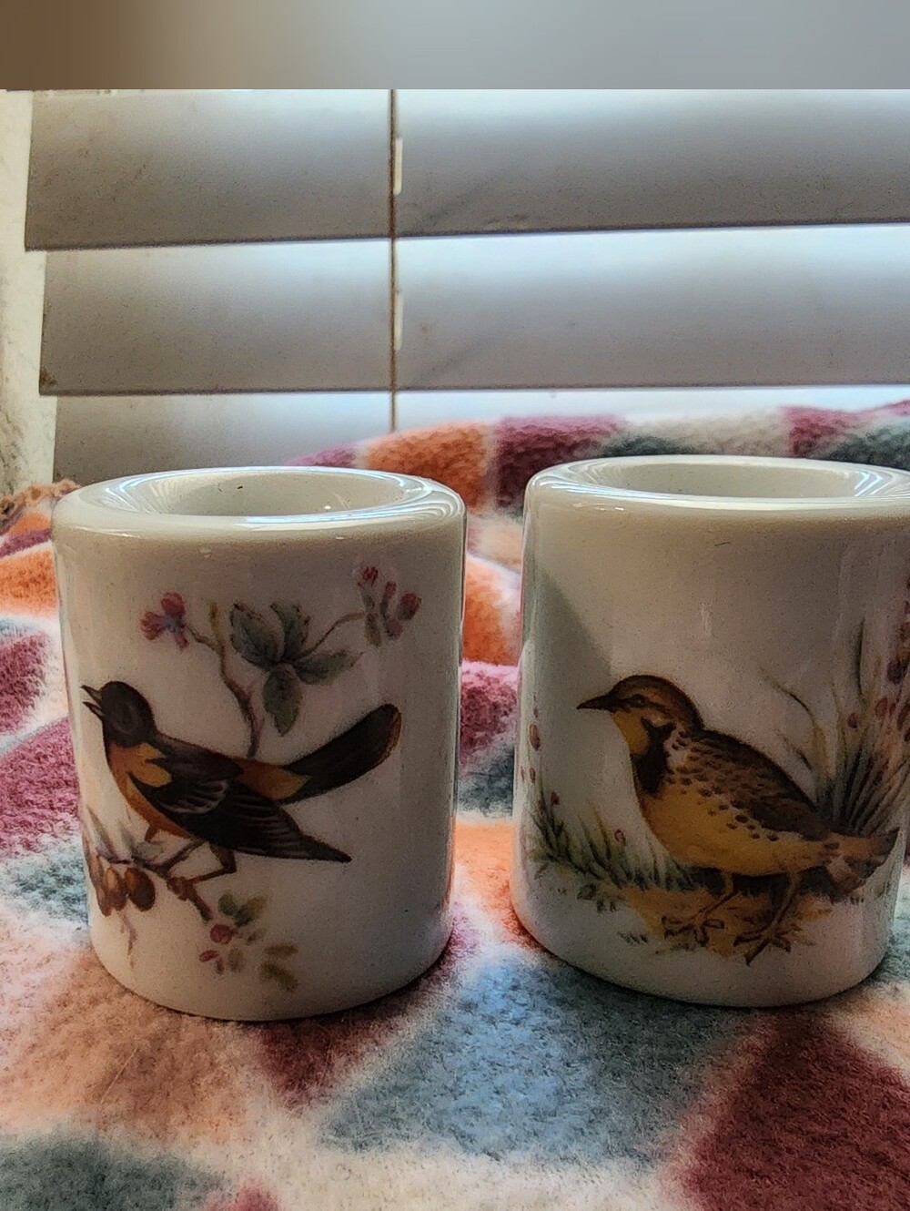 VTG German Porcelain Bird Ceramic Votive Holders - White